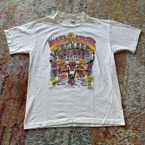 Vintage 1993 Chicago Bulls 3-Peat World Champs Salem Caricature T-Shirt Mens XL‎
